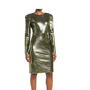 TOCCIN NWT Strong‎ Shoulder Sequined Sheath Dress, Main, color, OLIVE sz 18